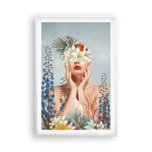 Pôster em moldura branca - Mulher – flor - 61x91 cm
