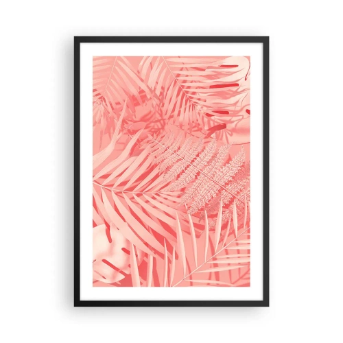 Pôster com moldura preta - Samambaia rosa e folhas de palmeira em um fundo pastel - 50x70cm - Conceito cor-de-rosa - Decoração de parede moderna para a sala de estar e quarto ARTTOR