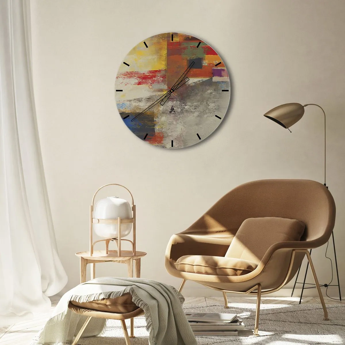 Relógio de parede - Relógio em vidro - Geometria das cores - 40x40 cm