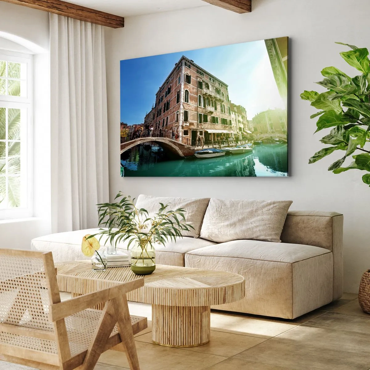 Quadro em tela - Ponte e Canal de Veneza com Arquitetura Histórica - 70x50cm - Veneza - Amore Mio - Decoração de parede moderna para a sala de estar e quarto ARTTOR