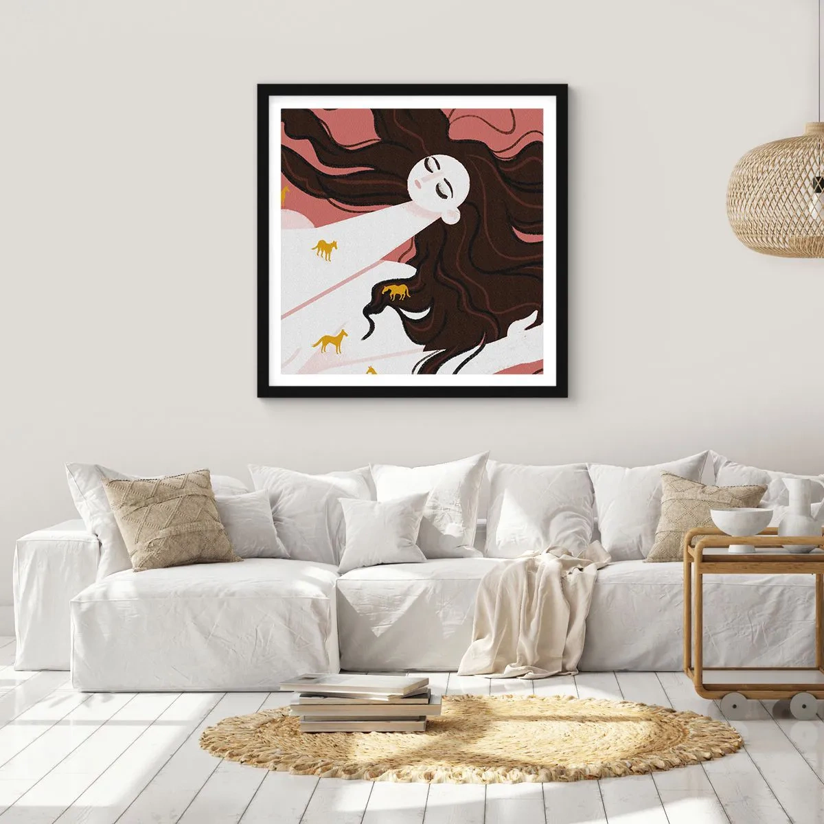 Pôster com moldura preta - Sonho com um cavalo dourado - 40x40 cm