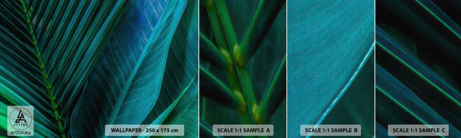 Amostra de papel de parede Premium Sand - Anatomia da vegetação - Folhas verdes, Planta tropical, Natureza - 100x30 cm