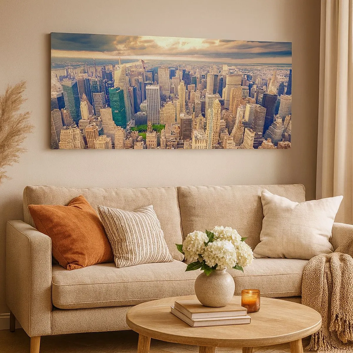 Quadro em tela - Metrópole dourada - 100x40 cm