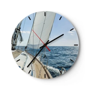 Relógio de parede - Relógio em vidro - O convés de um veleiro em mar aberto em um dia ensolarado - 30x30cm - Ahoy, aventura - Decoração de parede moderna para a sala de estar, cozinha e quarto ARTTOR