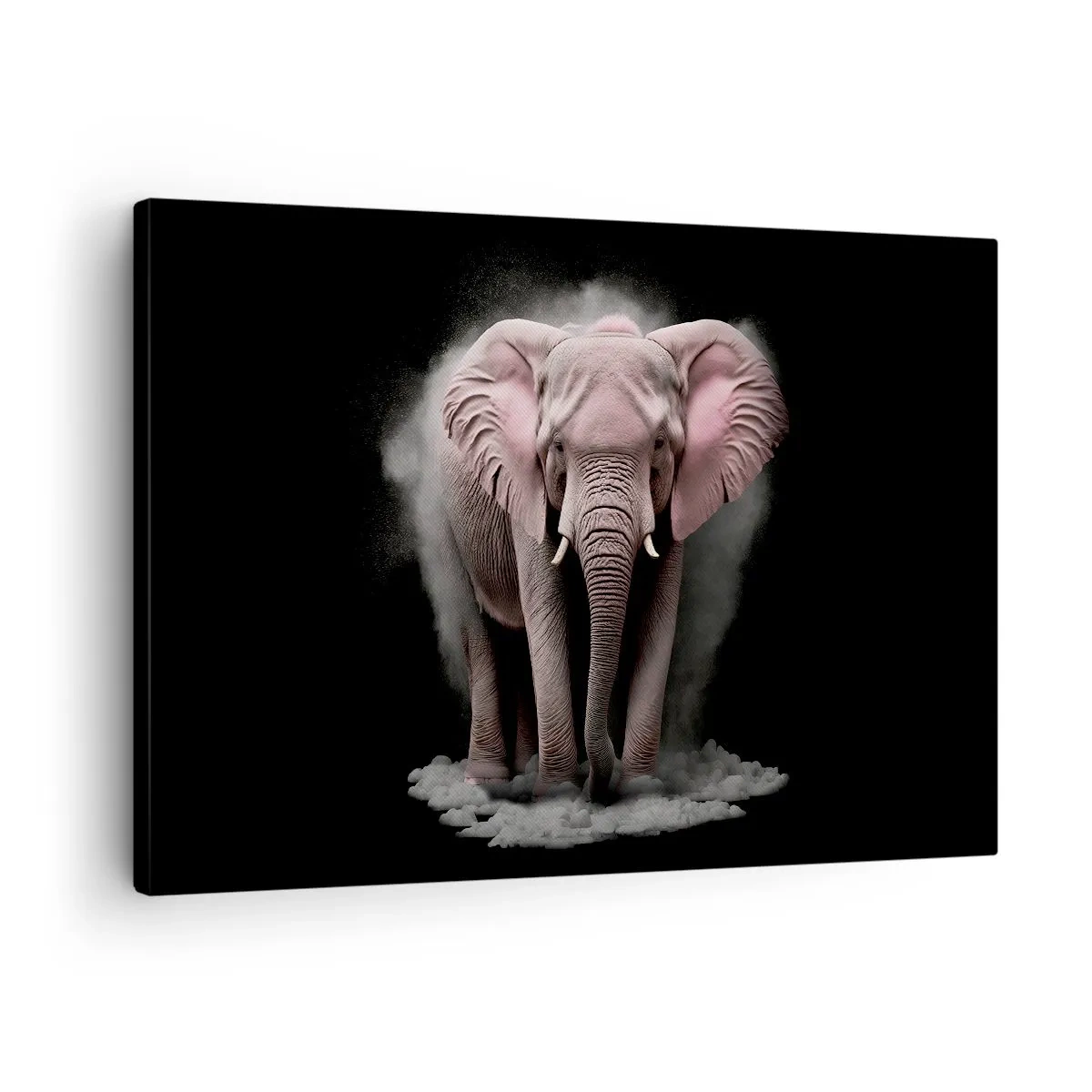 Quadro em tela - Uma abordagem artística de um elefante rosa em um fundo preto - 70x50cm - Não pense em um elefante rosa! - Decoração de parede moderna para a sala de estar e quarto ARTTOR