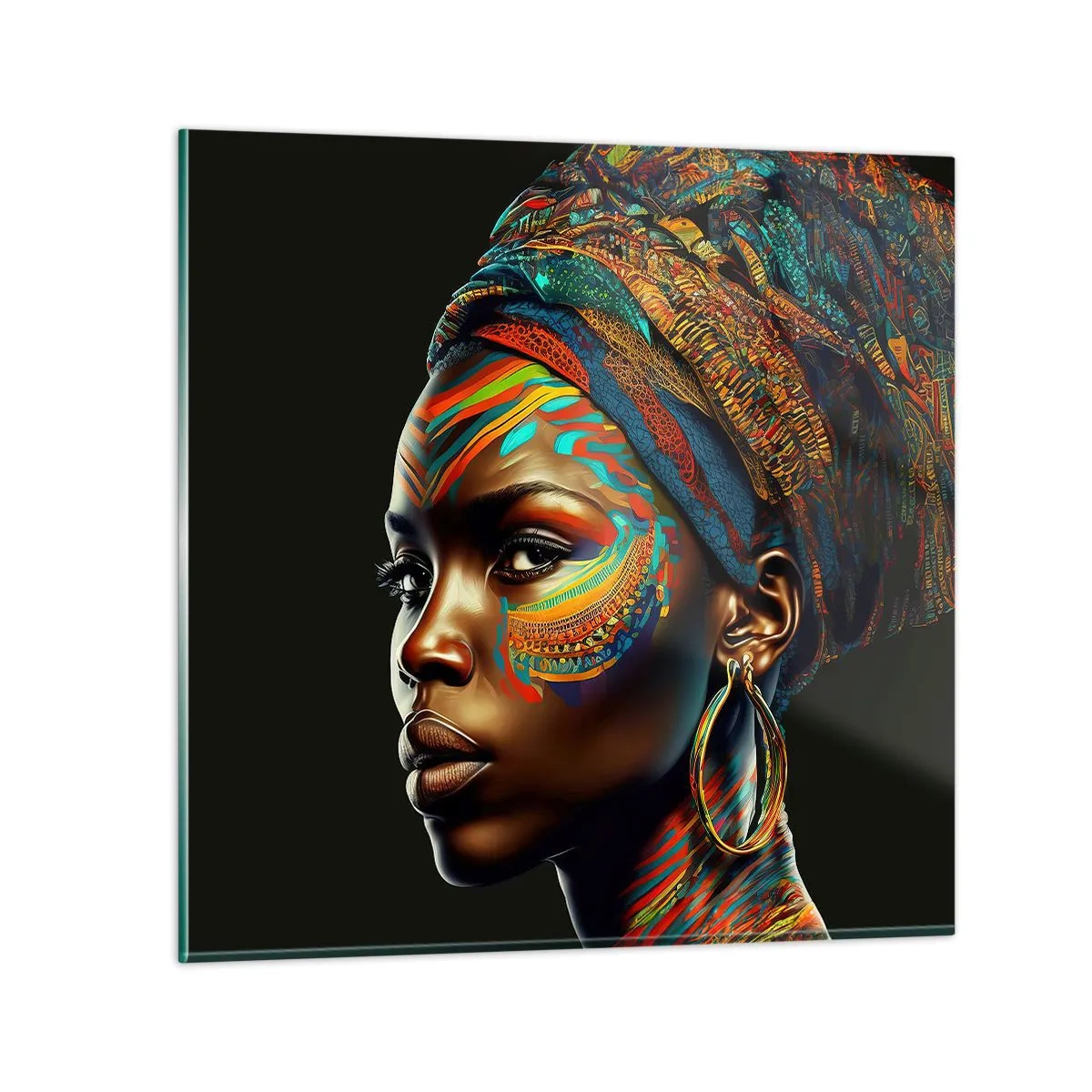 Quadro em vidro - Rainha africana - 70x70 cm