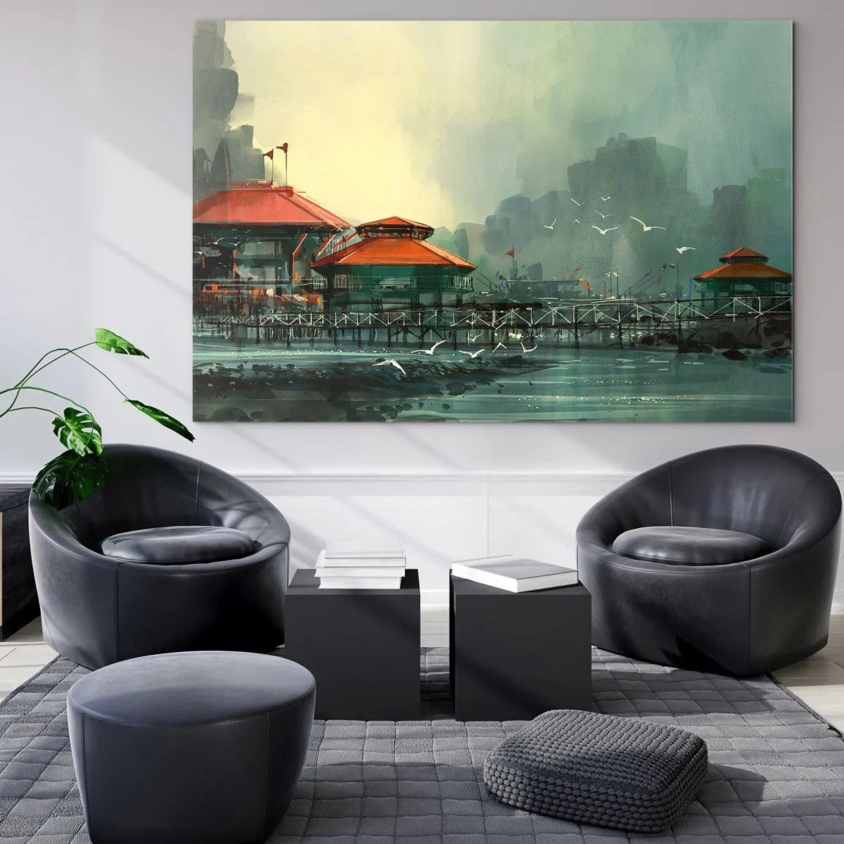 Quadro em vidro - Um dia ensolarado no porto - 100x70 cm