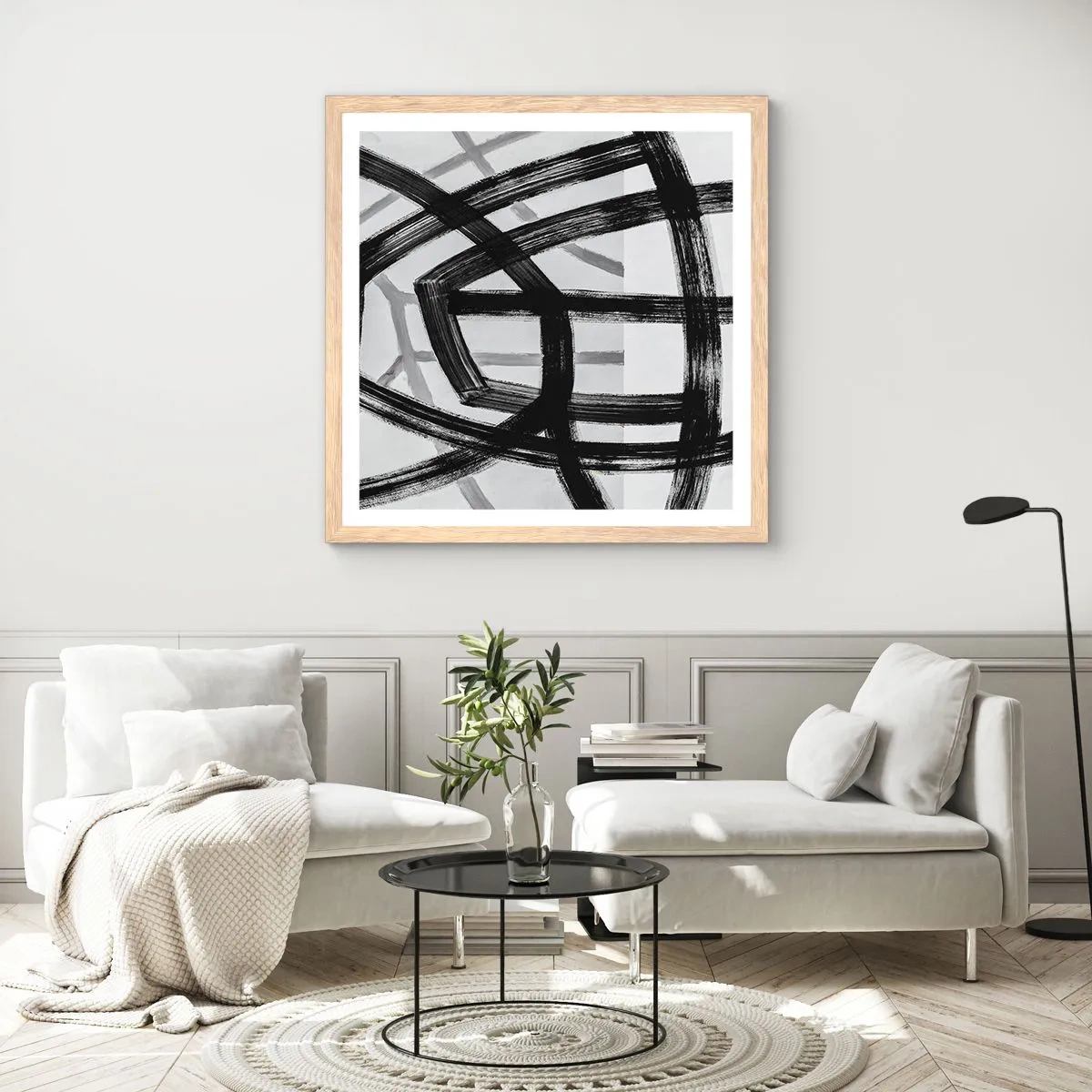 Pôster com moldura de carvalho claro - Profundidade de construção - 60x60 cm