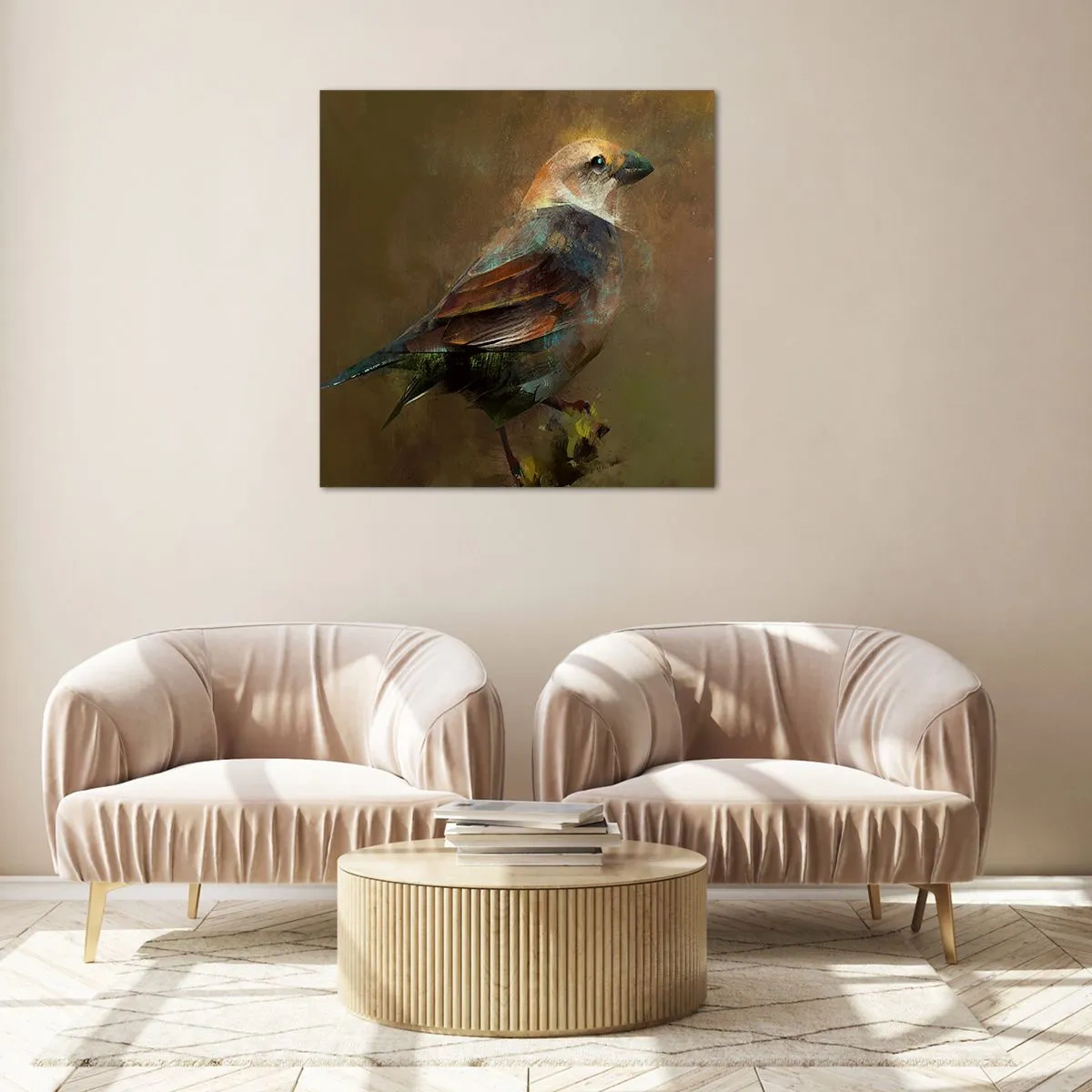 Quadro em vidro - Pardal, pequeno passarinho - 30x30 cm