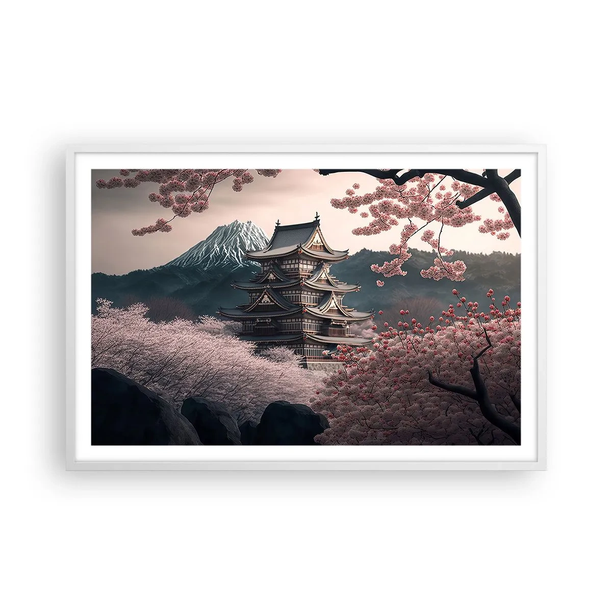 Pôster em moldura branca - A terra da flor de cerejeira - 91x61 cm