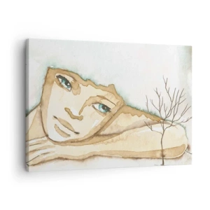 Quadro em tela - Retrato artístico de uma mulher em tons pastel - 70x50cm - A árvore da poesia cresce do silêncio - Decoração de parede moderna para a sala de estar e quarto ARTTOR