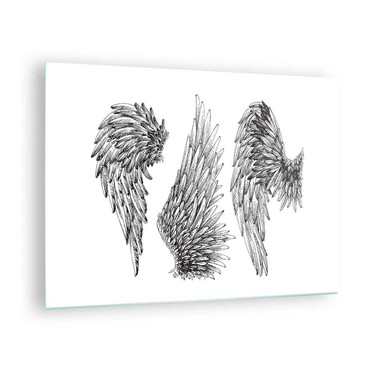Quadro em vidro - Asas de anjo em gráficos artísticos em preto e branco - 70x50cm - Você também pode se tornar um anjo - Decoração de parede moderna para a sala de estar e quarto ARTTOR