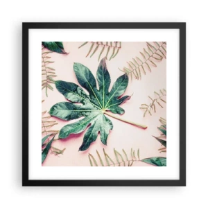 Pôster com moldura preta - Estudo do verde em um fundo rosa - 40x40 cm