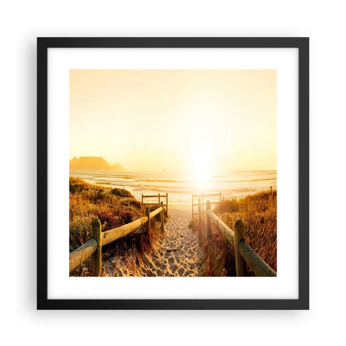 Pôster com moldura preta - Pelaa duna, em direção ao sol - 40x40 cm