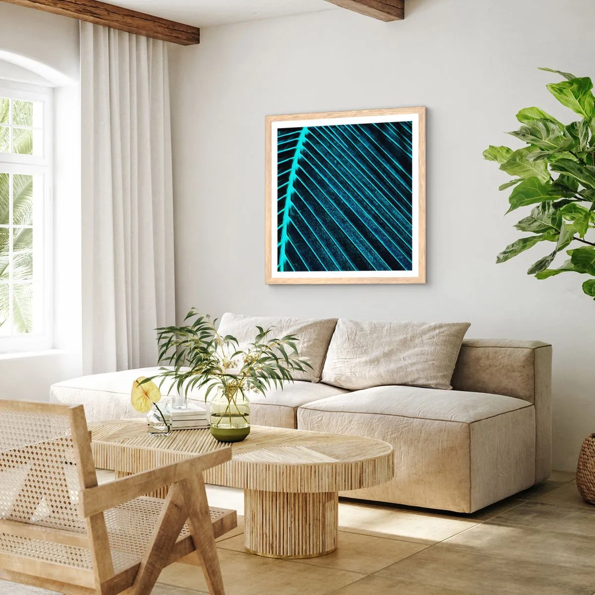 Pôster com moldura de carvalho claro - Textura verde - 40x40 cm