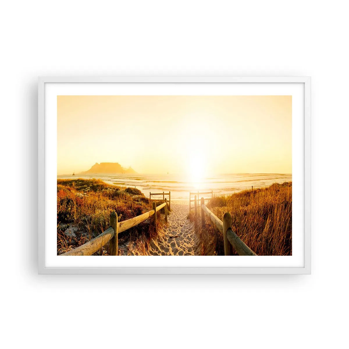 Pôster em moldura branca - Pelaa duna, em direção ao sol - 70x50 cm
