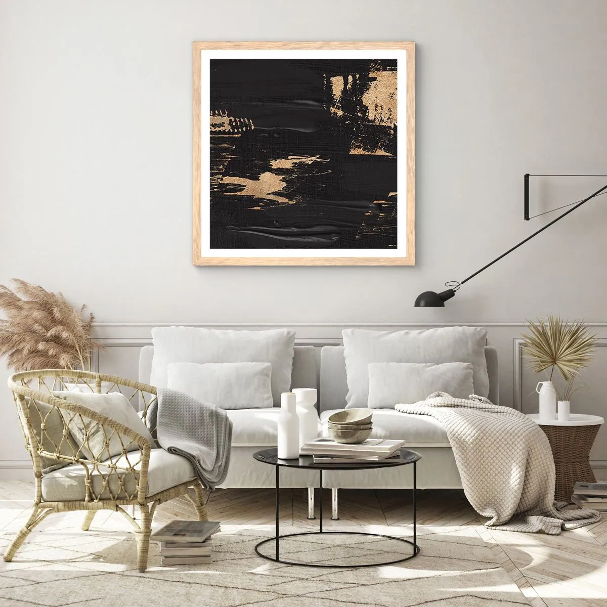 Pôster com moldura de carvalho claro - Rastro de toque - 40x40 cm