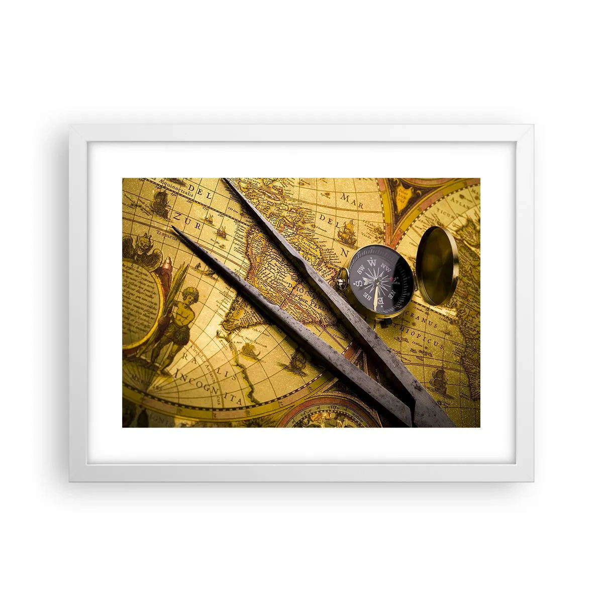 Pôster em moldura branca - Onde estão esses tesouros? - 40x30 cm