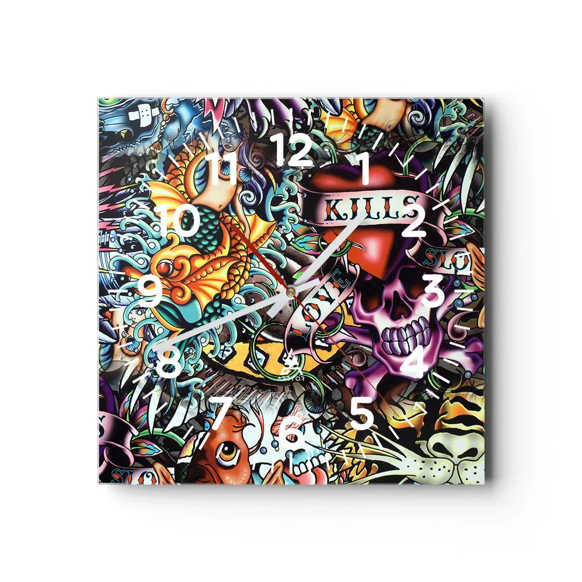 Relógio de parede - Relógio em vidro - O sonho do tatuador - 30x30 cm