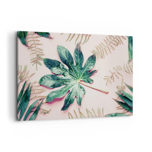 Quadro em tela - Estudo do verde em um fundo rosa - 100x70 cm