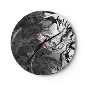 Relógio de parede - Relógio em vidro - Abstração em preto e branco com linhas fluidas e textura - 30x30cm - Entrelaçados em sonhos - Decoração de parede moderna para a sala de estar, cozinha e quarto ARTTOR