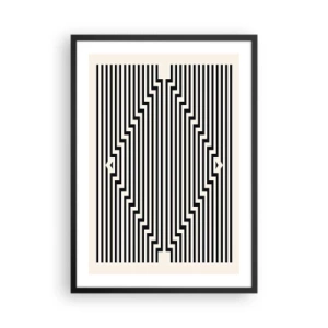Pôster com moldura preta - Linhas pretas e brancas criando uma ilusão de ótica - 50x70cm - Ilusão geométrica - Decoração de parede moderna para a sala de estar e quarto ARTTOR