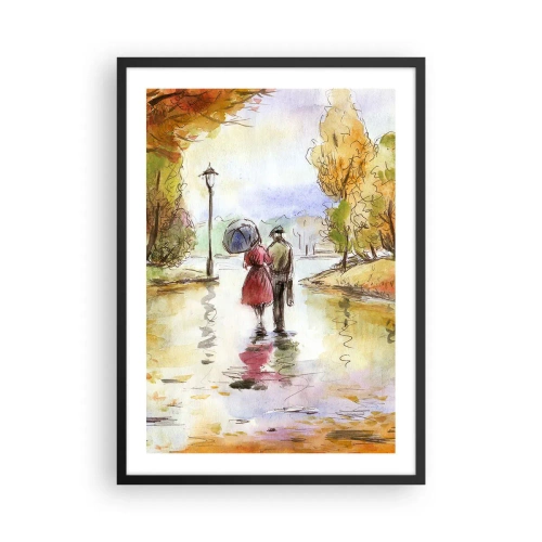Pôster com moldura preta - Um passeio no parque no outono em estilo aquarela - 50x70cm - Outono romântico no parque - Decoração de parede moderna para a sala de estar e quarto ARTTOR