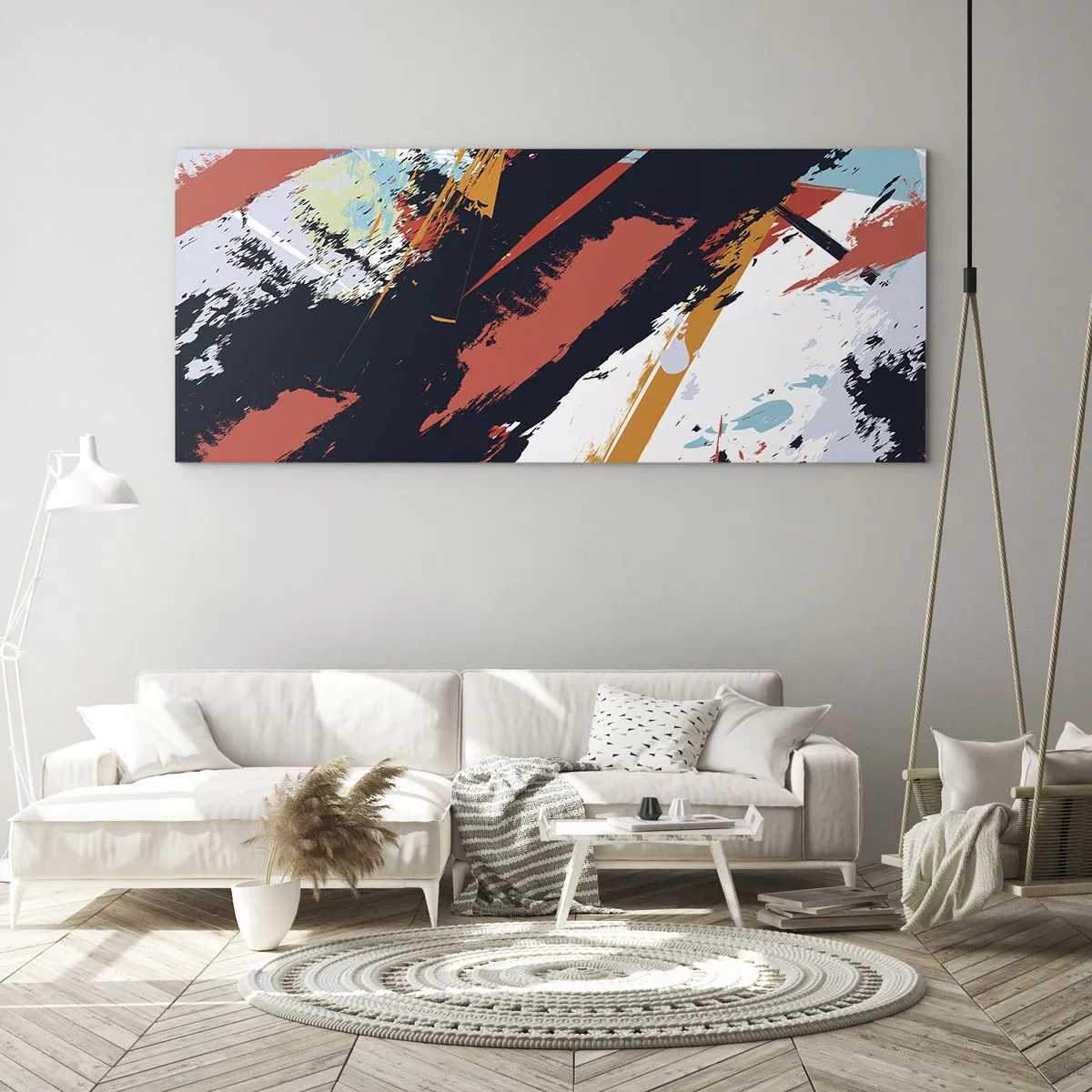 Quadro em vidro - Composição dinâmica - 140x50 cm