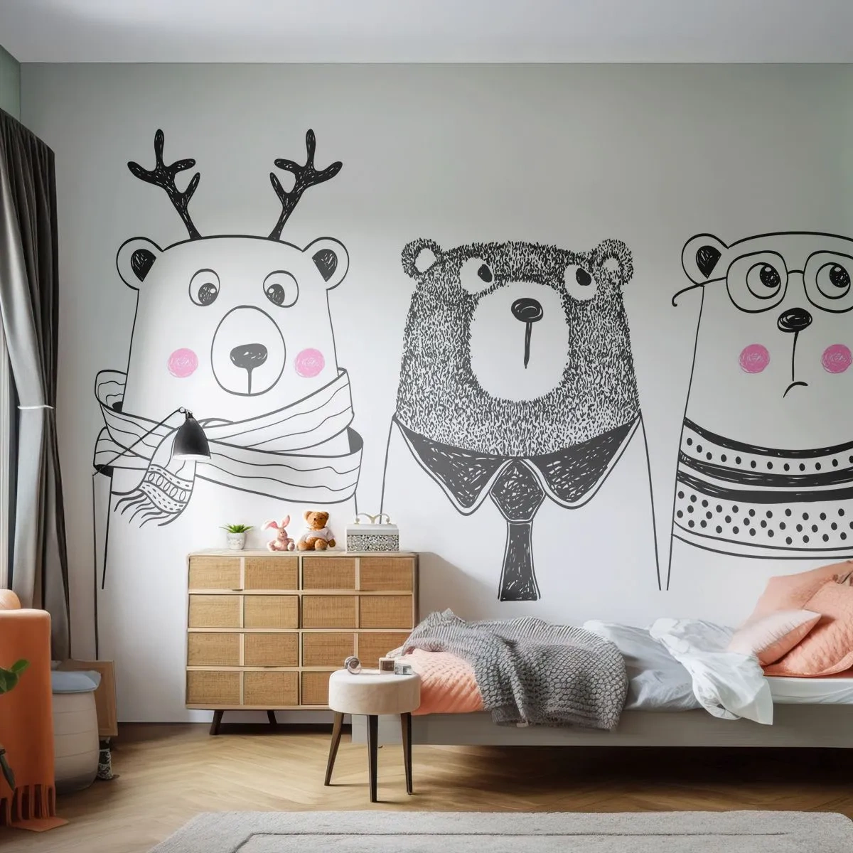 Papel de Parede Premium Canvas - Urso, ursinho e ursão - Para crianças, Urso, Ilustração - 250x175 cm