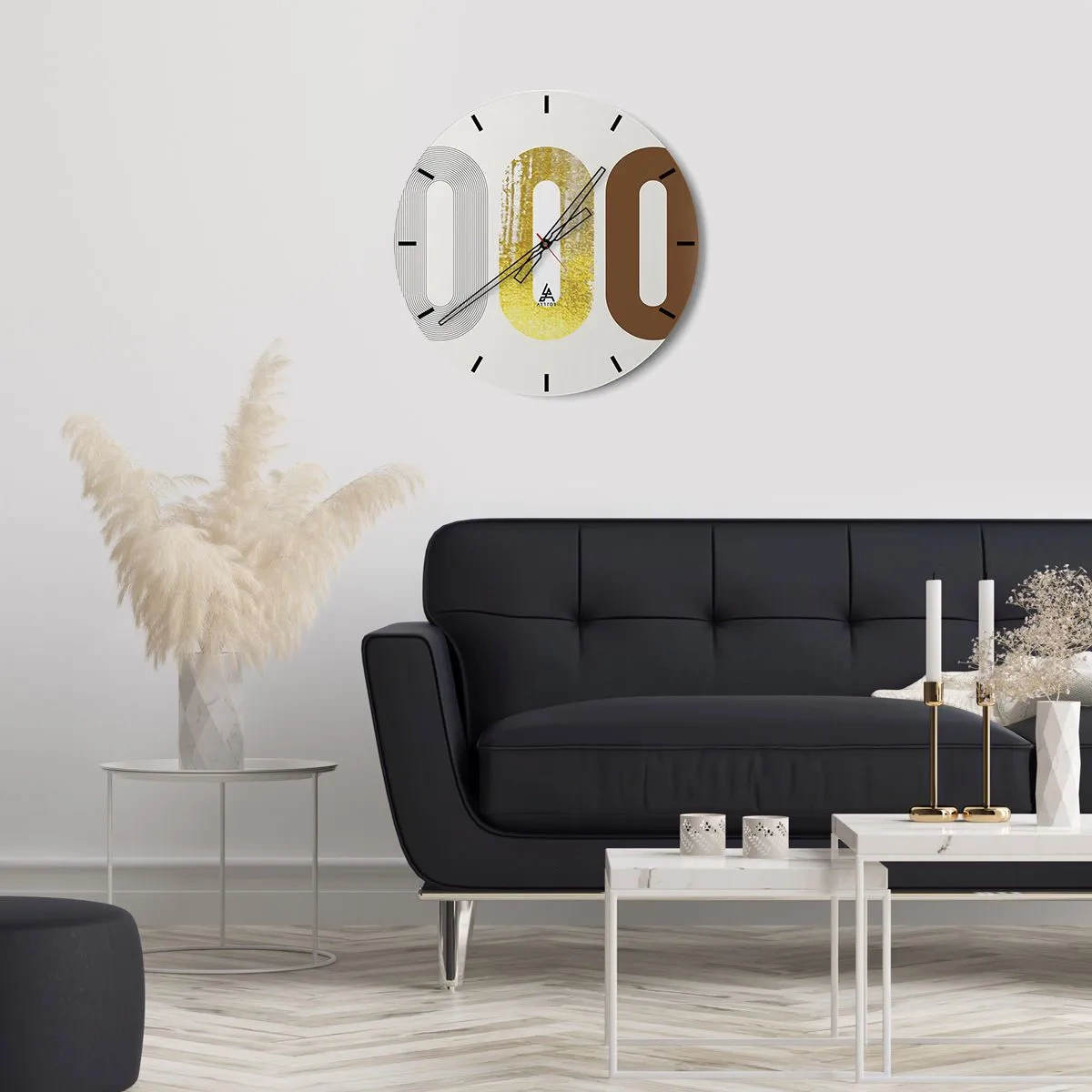 Relógio de parede - Relógio em vidro - Uma composição abstrata de formas geométricas e texturas - 30x30cm - Uuu! - Decoração de parede moderna para a sala de estar, cozinha e quarto ARTTOR