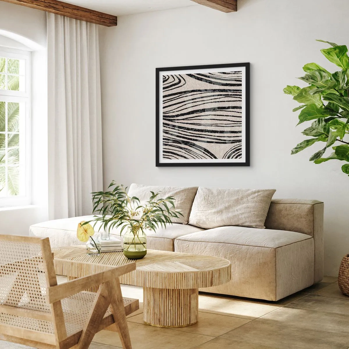 Pôster com moldura preta - Piscina em linha - 50x50 cm