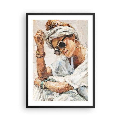 Pôster com moldura preta - Retrato de uma mulher com óculos e turbante no estilo impressionista - 50x70cm - Retrato em pleno sol - Decoração de parede moderna para a sala de estar e quarto ARTTOR