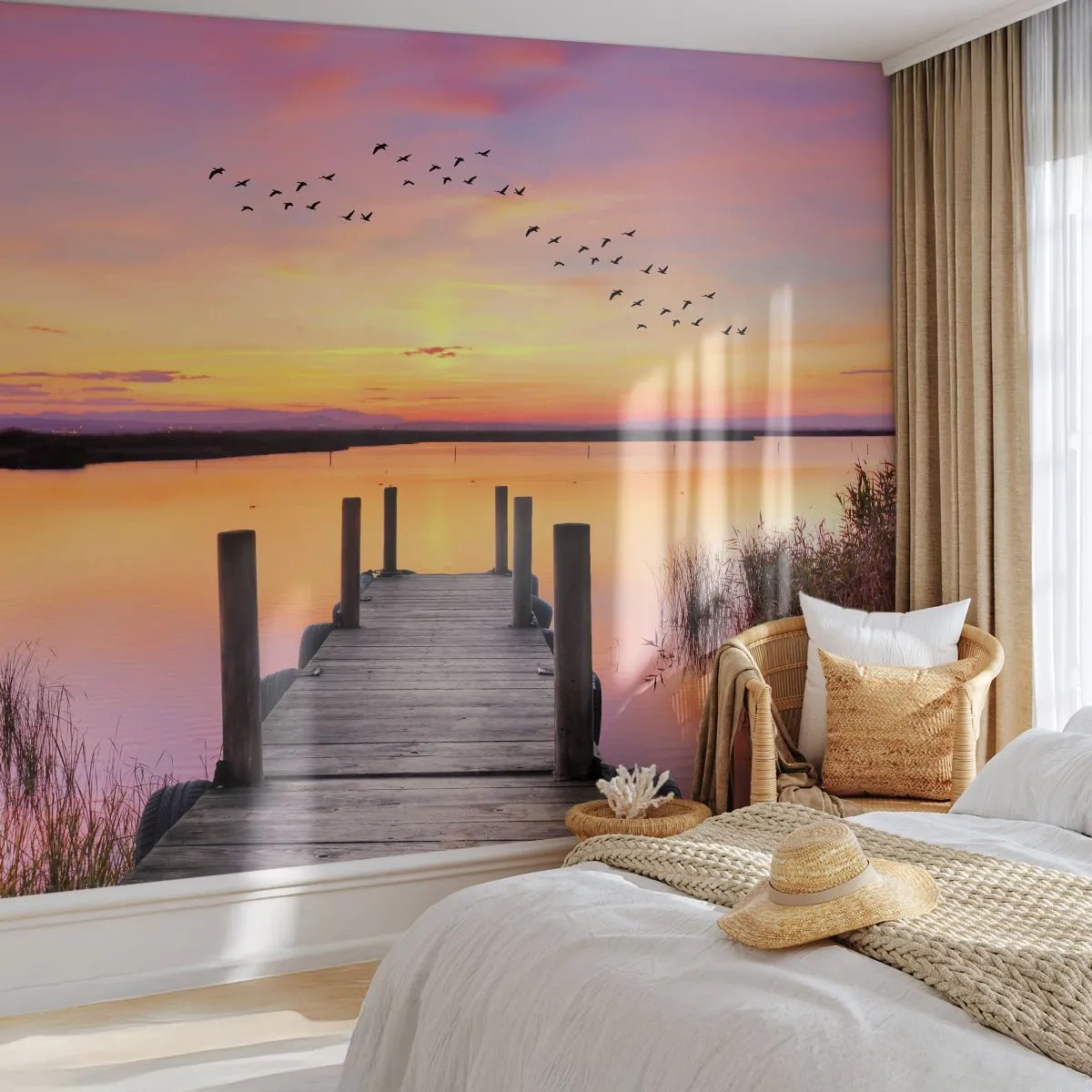 Papel de Parede Standard Eco - Silenciosa Alvorada Violeta - Paisagem, Lago, Natureza - 200x140 cm