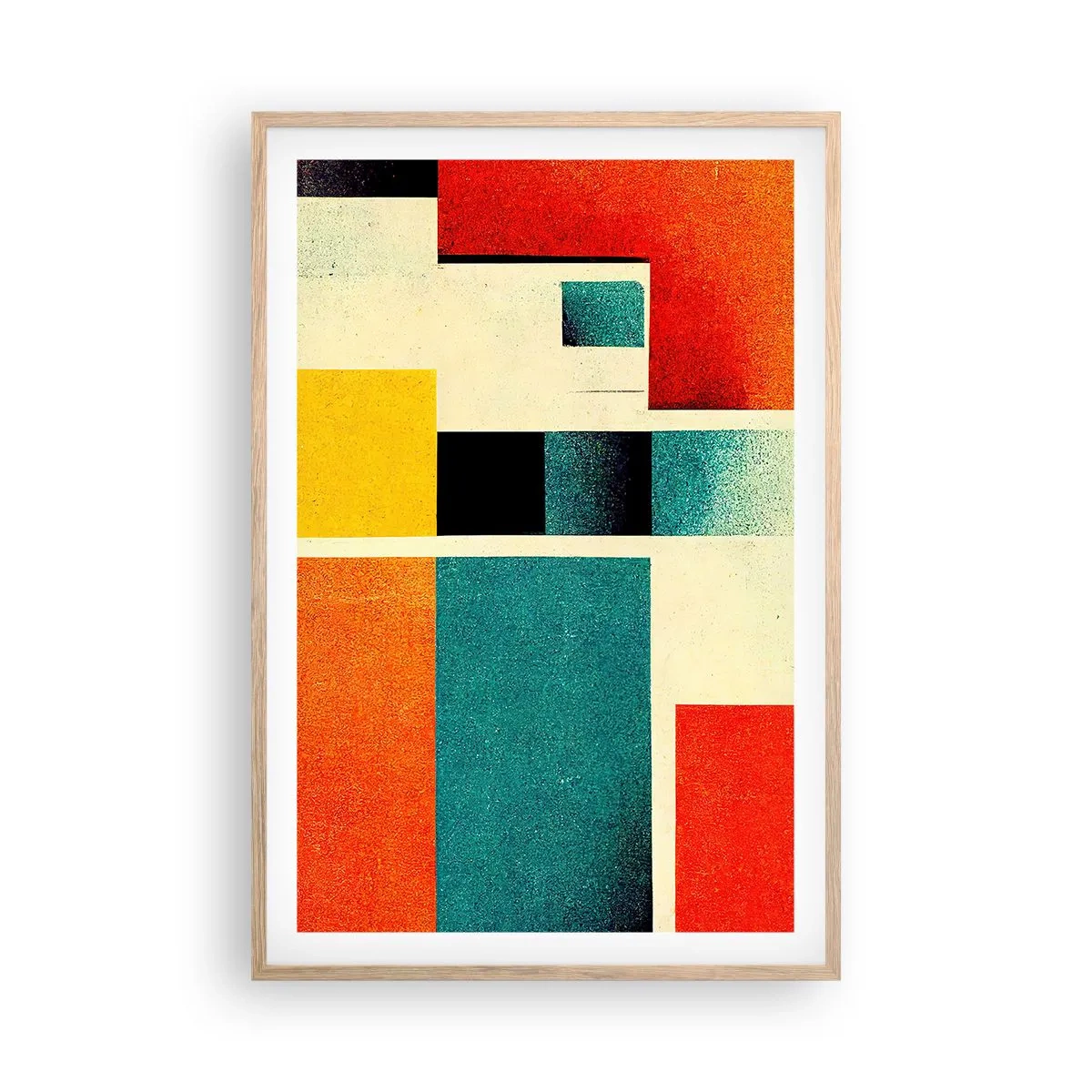 Pôster com moldura de carvalho claro - Abstração geométrica – boa energia - 61x91 cm