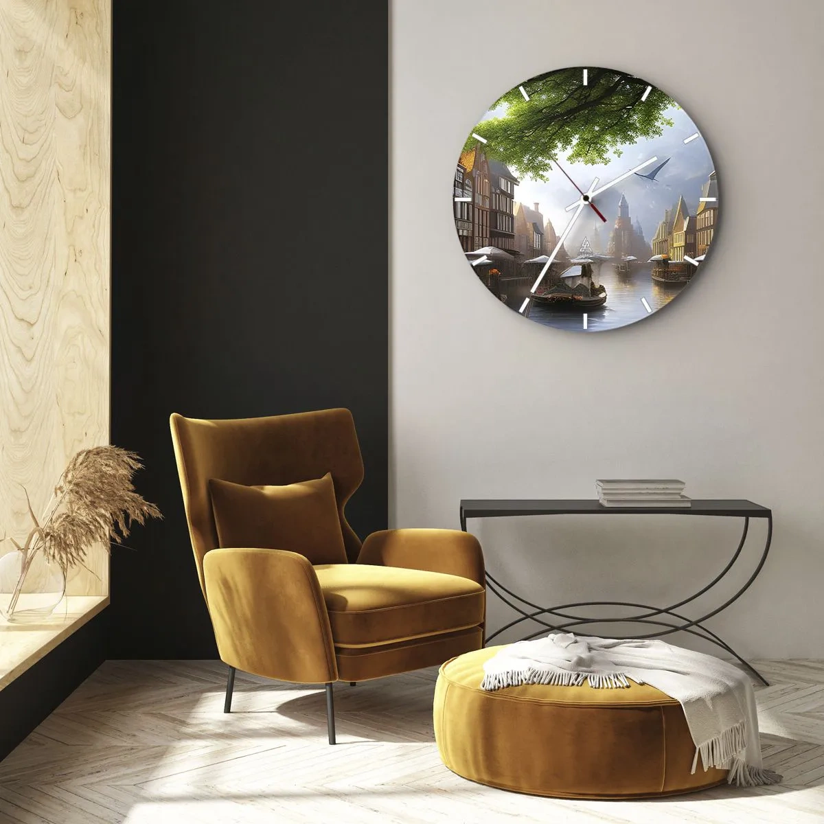 Relógio de parede - Relógio em vidro - Paisagem urbana holandesa - 40x40 cm