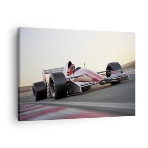 Quadro em tela - Um carro vermelho de Fórmula 1 em uma pista de corrida enquanto dirige - 70x50cm - Sempre um vencedor - Decoração de parede moderna para a sala de estar e quarto ARTTOR