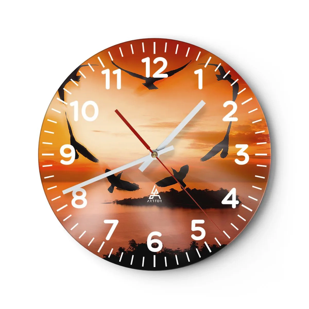 Relógio de parede - Relógio em vidro - Ame o mundo como pássaros - 30x30 cm
