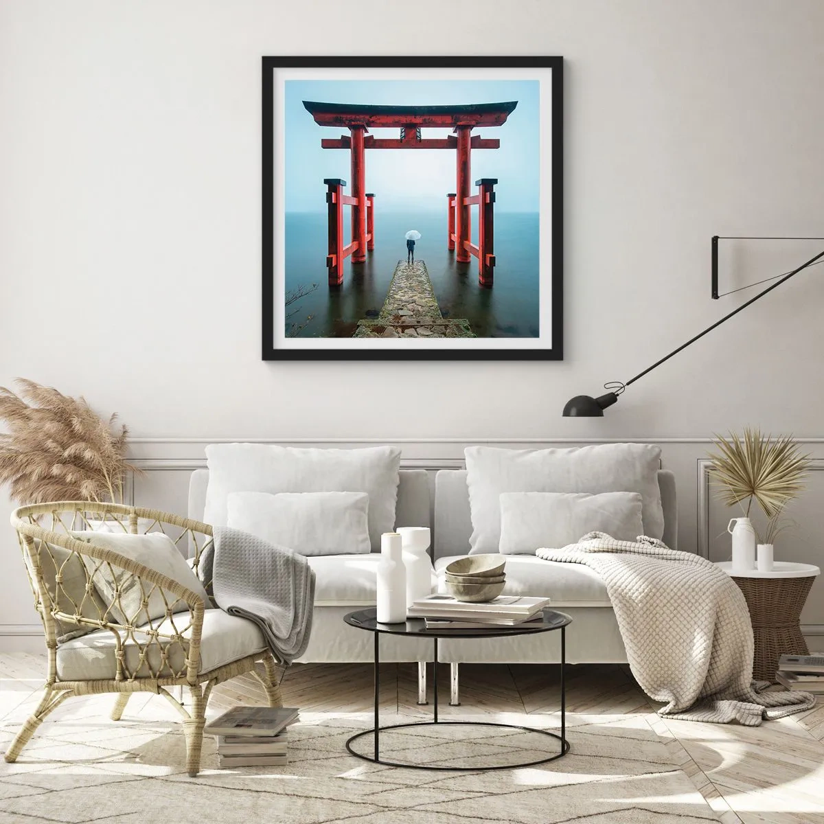 Pôster com moldura preta - Devaneio japonês - 30x30 cm