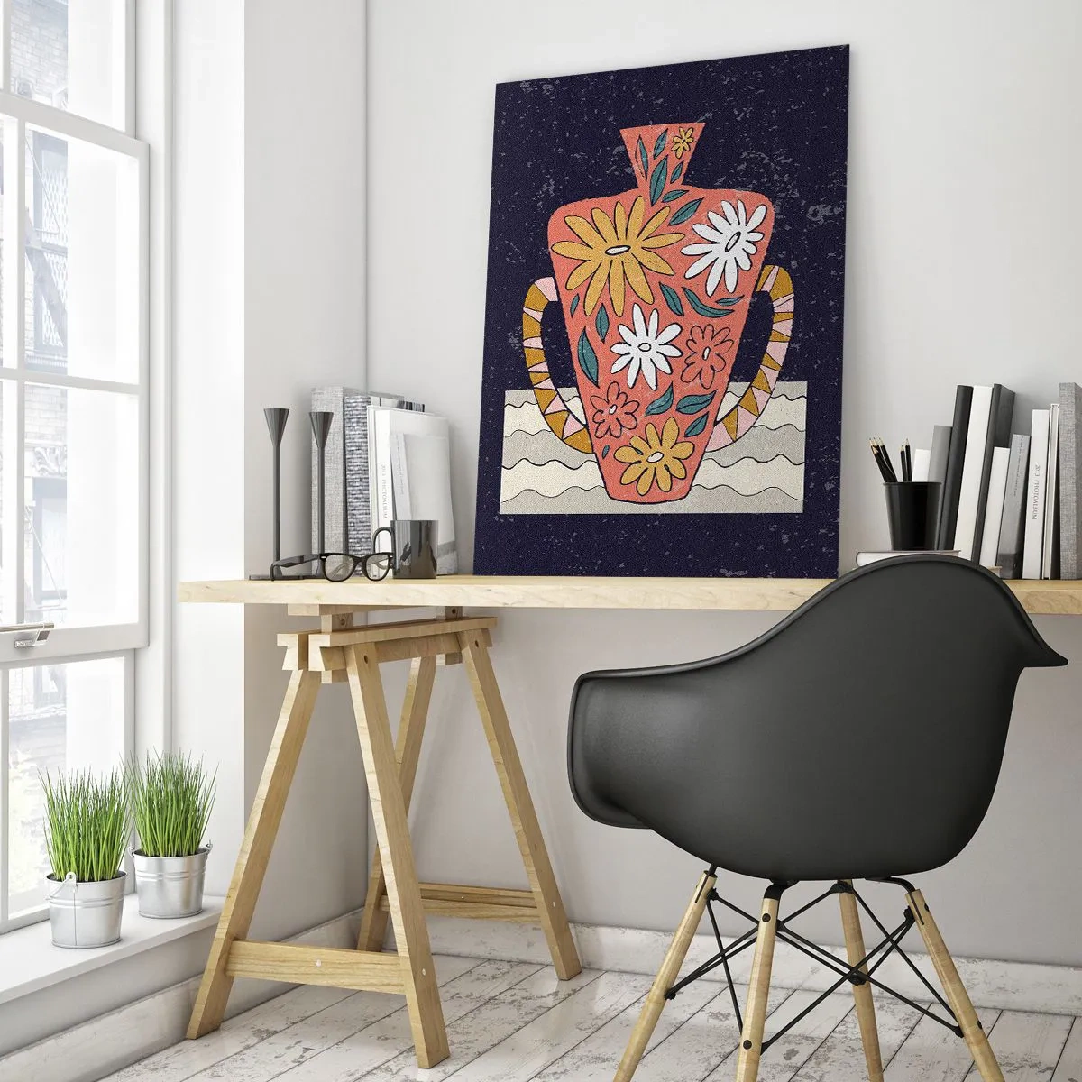 Quadro em vidro - Jarro pintado - 50x70 cm