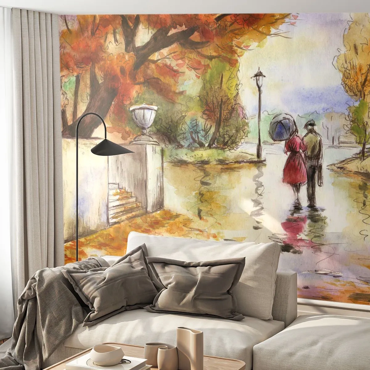 Papel de Parede Premium Canvas - Outono romântico no parque - Cidade, Pessoas, Casal apaixonado - 300x210 cm