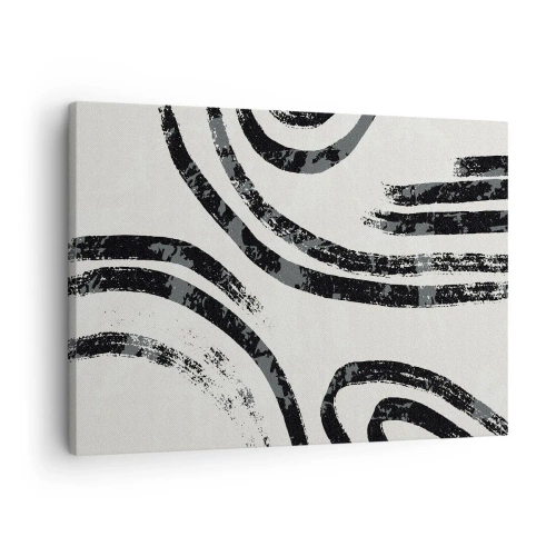 Quadro em tela - Linhas abstratas em preto e branco sobre um fundo claro - 70x50cm - Meio parado - Decoração de parede moderna para a sala de estar e quarto ARTTOR