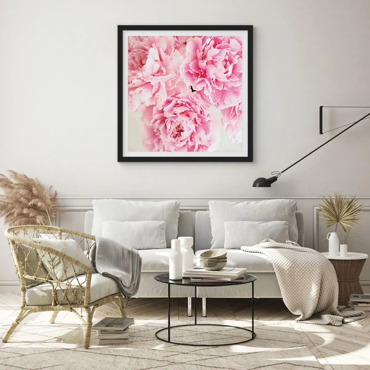 Pôster com moldura preta - Em esplendor rosa - 30x30 cm