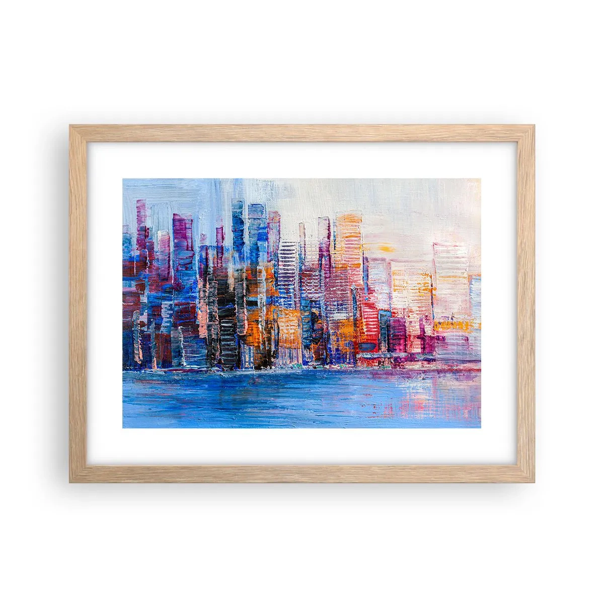 Pôster com moldura de carvalho claro - Metrópole alegre - 40x30 cm