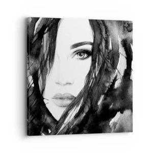 Quadro em tela - Retrato de uma dama a preto e branco - 30x30 cm
