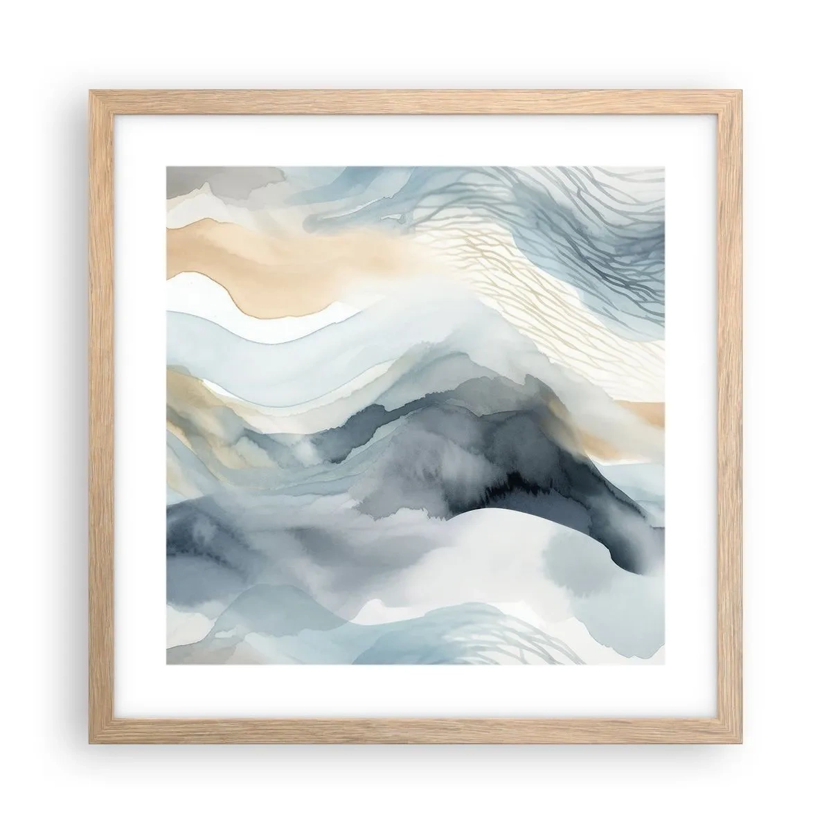 Pôster com moldura de carvalho claro - Abstração nevada e nebulosa - 40x40 cm