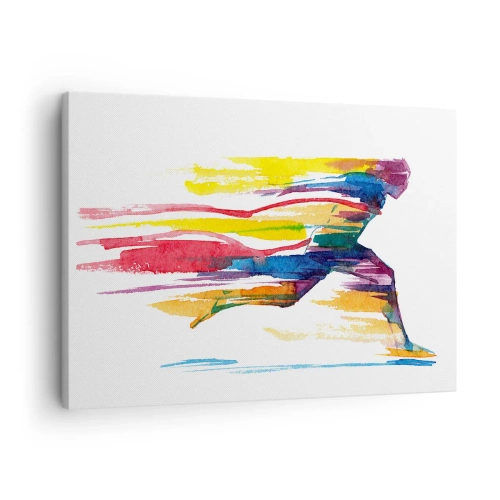 Quadro em tela - Um corredor em cores abstratas simbolizando dinamismo e energia - 70x50cm - Correndo pelo arco-íris - Decoração de parede moderna para a sala de estar e quarto ARTTOR