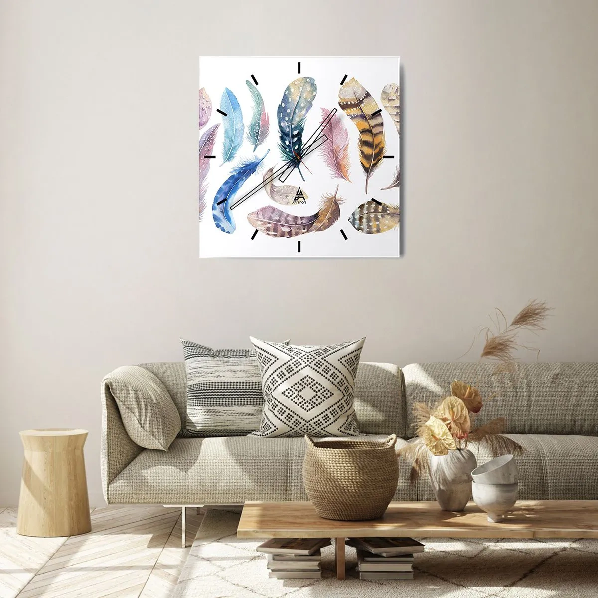 Relógio de parede - Relógio em vidro - Leve, heterogéneo e multicolorido - 40x40 cm