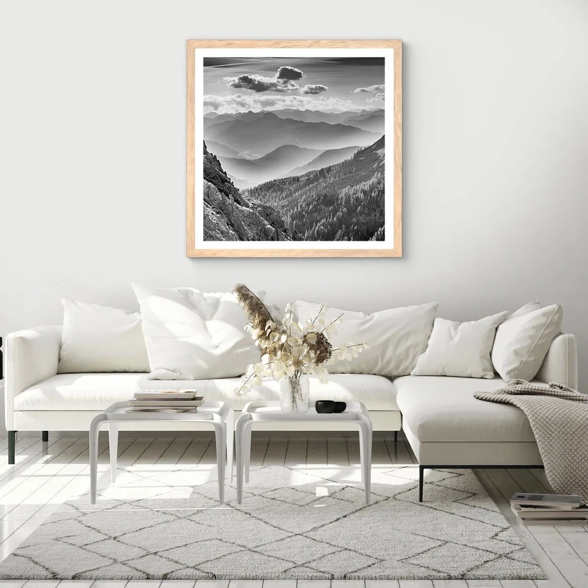 Pôster com moldura de carvalho claro - Até ao horizonte - 40x40 cm