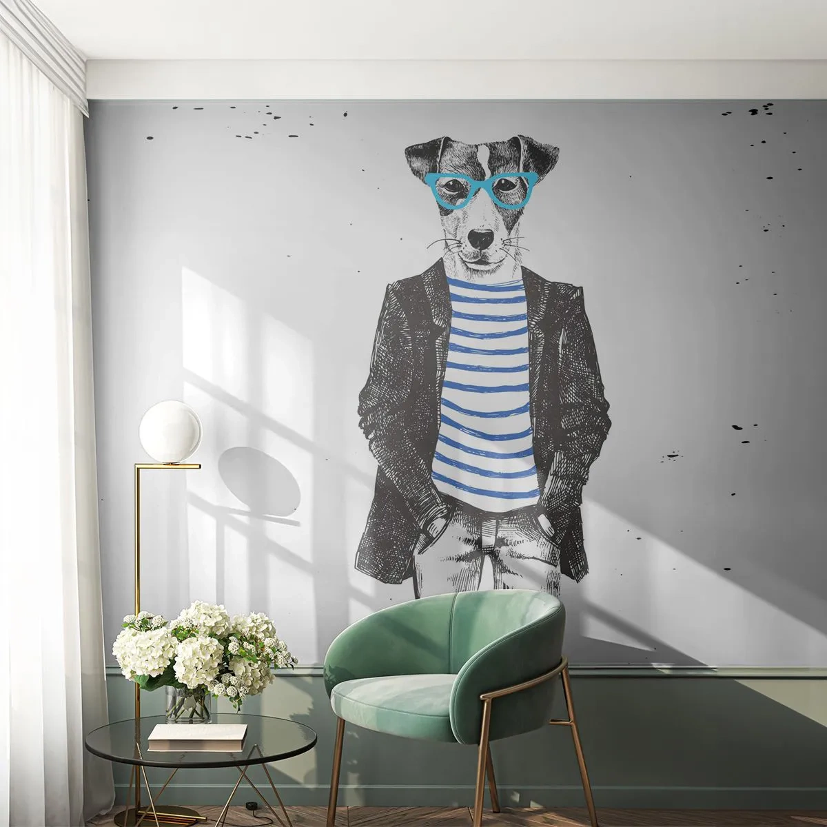 Papel de Parede Premium Sand - O charme do cão - Abstração, Homem, Cachorro - 100x70 cm