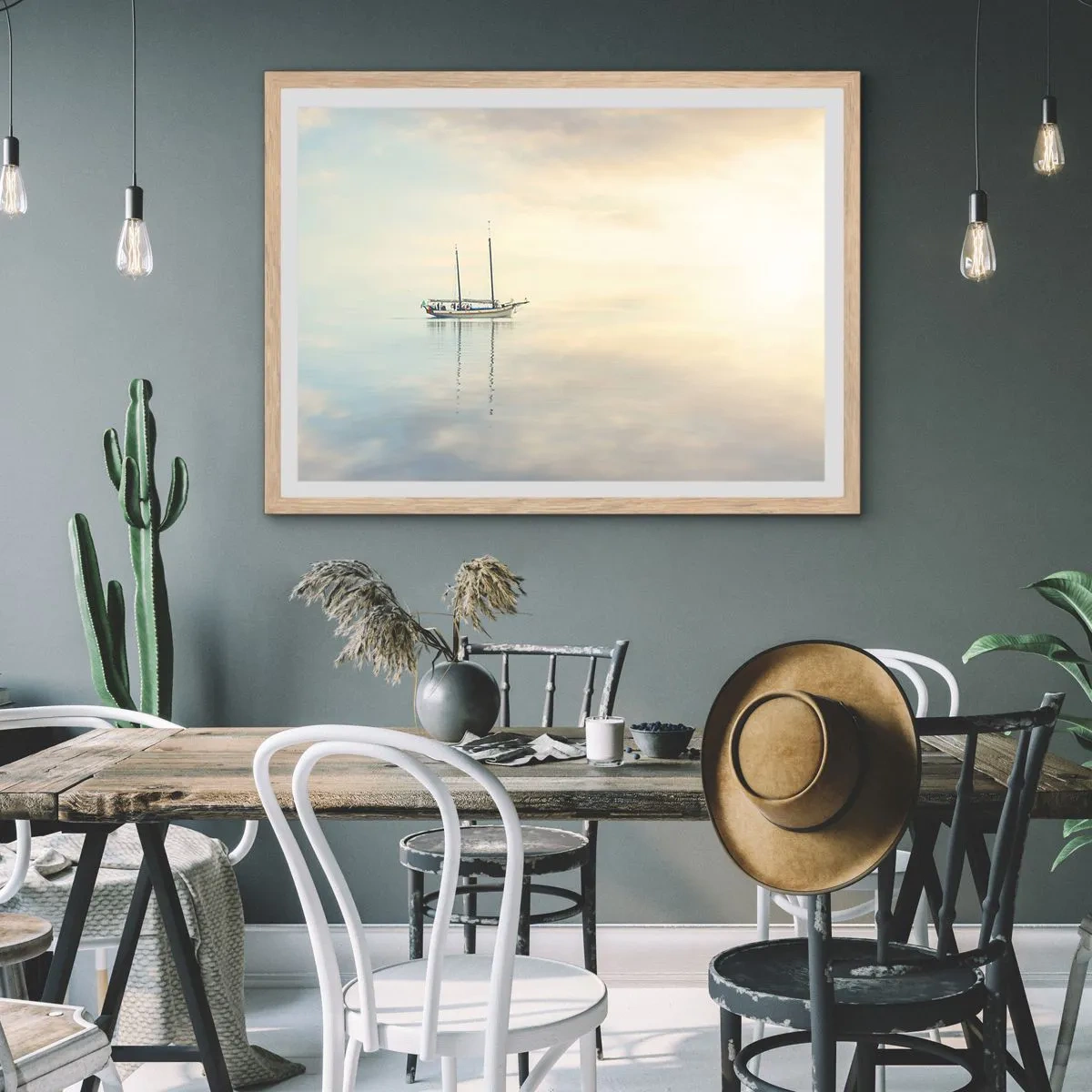 Pôster com moldura de carvalho claro - Num mar de silêncio - 40x30 cm